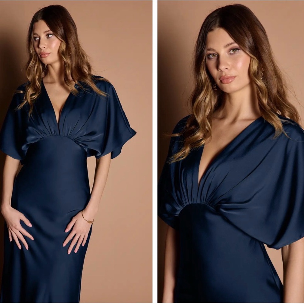 Azazie Deep Blue Maxi Dress Semi Formal - Picture 3 of 9